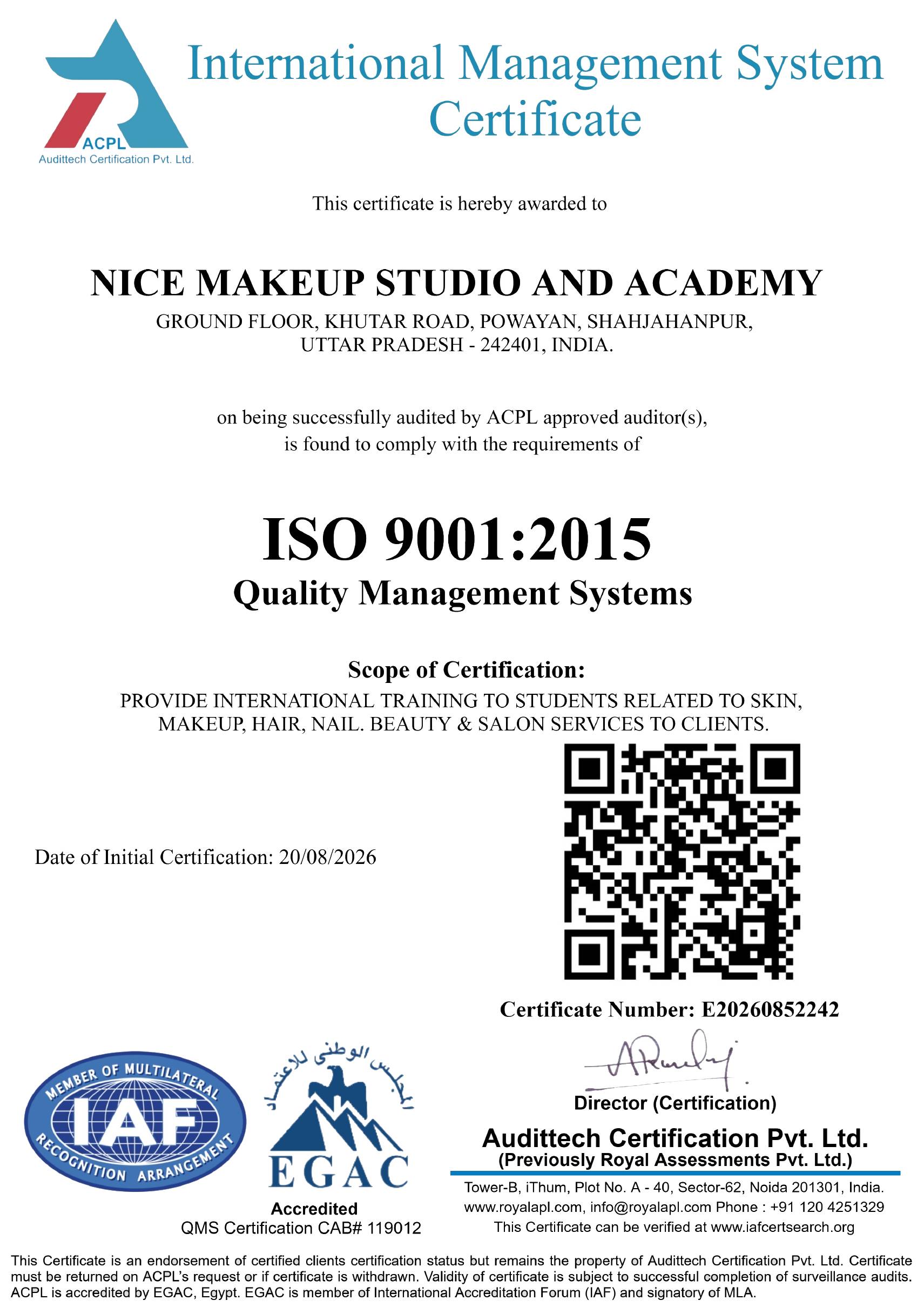 International Management Certificate - Nice Makeup & Hair Studio